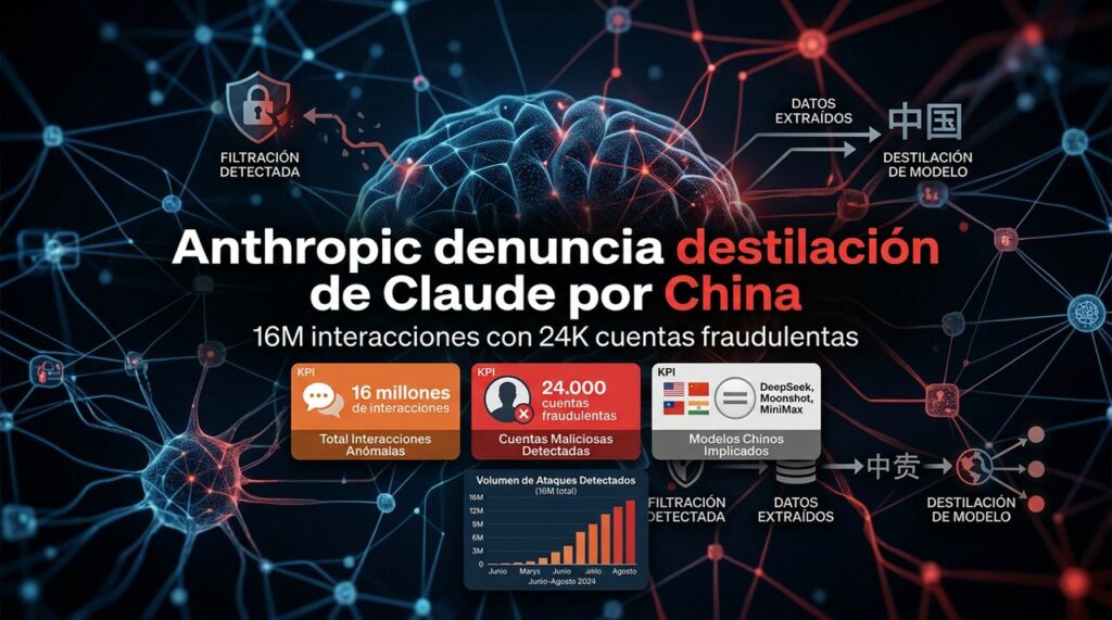 Anthropic denuncia destilación de Claude por rivales chinos 2 Anthropic denuncia destilación ilegal de Claude por labs chinos DeepSeek, MiniMax y Moonshot AI con 24k cuentas falsas. (98 c